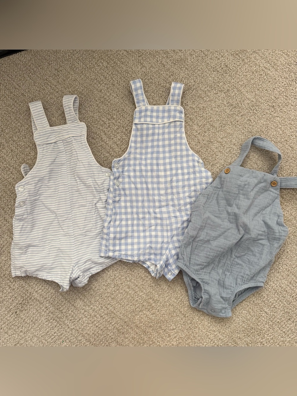 Lot of Minnow Baby Boys Cotton Romper Bubbles 18-24 Months blue stripe gingham